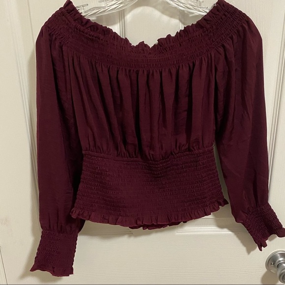 Express NET Long Sleeve cropped blouse Burgundy Size Small - Picture 6 of 6